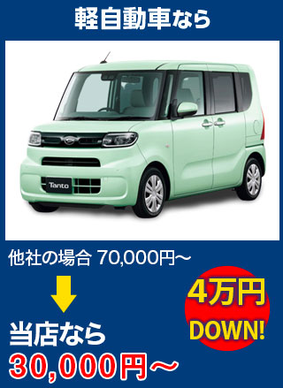 軽自動車なら、他社の場合70,000円～のところをLink thriveなら30,000円～　5万円DOWN！