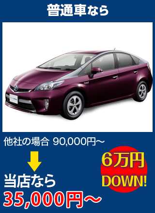 普通車なら、他社の場合90,000円～のところをLink thriveなら35,000円～　6万円DOWN！